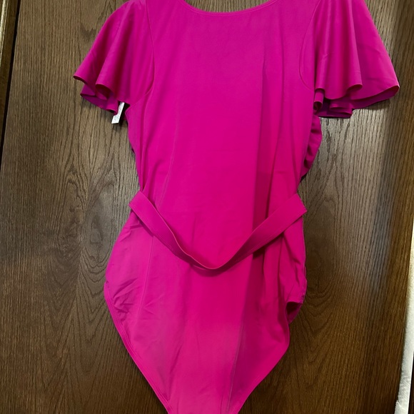 AmberNoon II by Dr. Erum Ilyas UPF 50 Flutter Sleeve One-Piece Berry Fuchsia - Picture 4 of 9